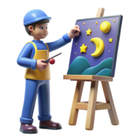 Night Sky Art Child Creates Moon Stars A dynamic depiction of a child creating a moon and stars, capturing the essence of creativity in a digital world. png