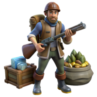 Explorer with Gun Treasure in a Dynamic Three Dimensional Scene of Adventure png