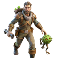 Explorer and Creature A whimsical 3D render of an explorer and creature, capturing the essence of adventure and playful design. png