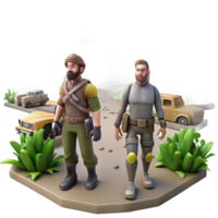 Post-Apocalyptic Explorers in a Three Dimensional Scene of Adventure png