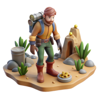 Adventurer Finds Gold Nuggets - A dynamic depiction of an adventurer discovering gold nuggets in a historical or fantasy setting png