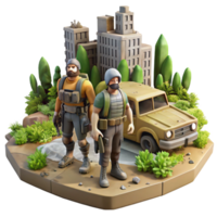 Post-Apocalyptic Soldiers Vehicle A dynamic scene of soldiers navigating a post-apocalyptic world, capturing the essence of survival in a digital realm. png