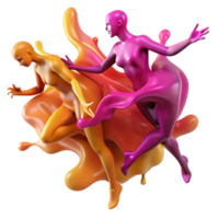 Abstract 3D Render of Two Figures in Vibrant Liquid Colors png