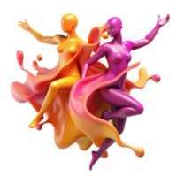 Dynamic 3D Render of Two Figures in Colorful Liquid Splash png