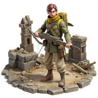 Post Apocalyptic Soldier Figurine - A dynamic depiction of a soldier in a post apocalyptic setting capturing the essence of historical elements and intense action png