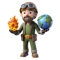 Explorer with Fire and Earth in a Mystical Setting with Enchanting Atmosphere png