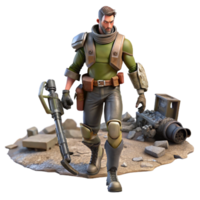 Post-Apocalyptic Soldier 3D Render A dynamic 3D render of a post-apocalyptic soldier, capturing the essence of survival and intense action. png
