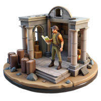 Explorer in Ancient Ruins A dynamic depiction of an explorer navigating ancient ruins, capturing the essence of adventure in a digital world. png