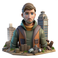 Post Apocalyptic Man 3D Model - A dynamic 3D model of a man in a post apocalyptic setting capturing his realistic features and historical elements png