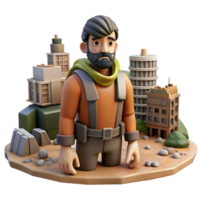 Three Dimensional Render Post-Apocalyptic Survivor in a Dynamic Scene of Adventure png