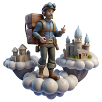 Cloud Castles Depicting a Traveler's Enchanting Journey through the Skies png