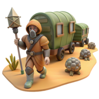 Desert Wanderer with Caravan A dynamic depiction of a wanderer navigating a desert with a caravan, capturing the essence of adventure in a digital world. png
