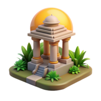 Temple 3D Model Sunlit Columns Plants A serene depiction of a temple with sunlit columns and plants, captured in a stunning three-dimensional model. png