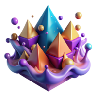 Vibrant 3D Abstract Background with Geometric Shapes and Liquid Elements png