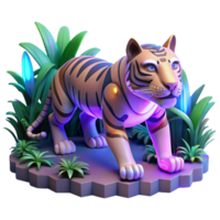 Neon Tiger in Jungle A vibrant depiction of a tiger glowing with neon colors, navigating the digital jungle in a stunning render. png