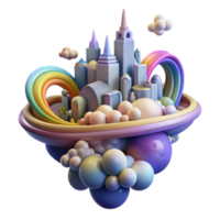 3D Render of a Whimsical City on Clouds with Rainbows png