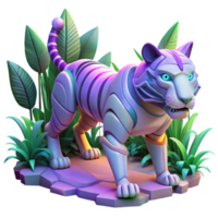 Robotic Tiger in Jungle in a Futuristic Three Dimensional Scene of Wilderness png