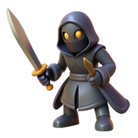 Hooded Warrior 3D Render A dynamic depiction of a warrior navigating a world of hoods, ready for battle in a digital world. png