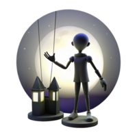Puppet in a Moonlit Night in a Whimsical Three Dimensional Scene of Fantasy png