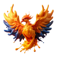 Dynamic 3D Render of a Mythical Orange and Blue Phoenix in Flight png
