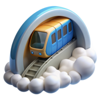 Train in a Tunnel with Cloud Transit in a Futuristic Three Dimensional Scene of Speed png