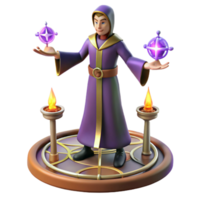 Wizard with Magic and an Orb in a Fantasy Game Three Dimensional Render of Enchantment png