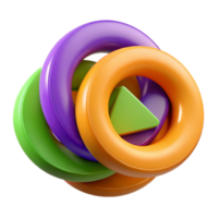 Abstract 3D Render of Interlocking Colorful Rings and Triangle png