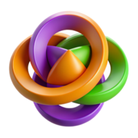 Abstract 3D Render of Intertwined Rings and Cone, Vivid Colors, Geometric Design png