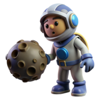 Astronaut with Moon Rock A realistic 3D render of an astronaut holding a moon rock, capturing the essence of space exploration and discovery. png