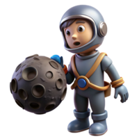 Astronaut and Moon 3D Render A dynamic depiction of an astronaut navigating the moon, captured in a stunning three-dimensional render. png