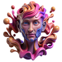 Abstract 3D Render of a Colorful Face Emerging from Liquid png