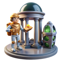 Astronaut, Temple, Orb, Exploration A scene of cosmic exploration, featuring an astronaut discovering a mystical temple with an orb. png