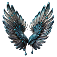 Abstract 3D Illustration of Teal and Gray Wings with Water Droplets png