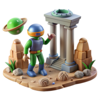 Astronaut at Ancient Ruins A dynamic depiction of an astronaut navigating ancient ruins, capturing the essence of exploration in a digital world. png