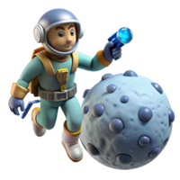 Astronaut Explores Cratered Moon A realistic 3D render of an astronaut exploring a cratered moon, capturing the essence of space exploration and adventure. png