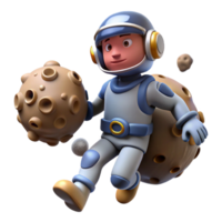 Astronaut Asteroids Space Adventure A realistic 3D render of an astronaut exploring asteroids, capturing the essence of space adventure and discovery. png