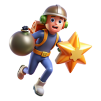 3D Animated Adventurer with Star - A dynamic 3D render of an adventurer with a star capturing the essence of exploration and adventure png