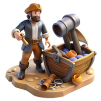 Pirate Trebuchet 3D Model A whimsical 3D model of a pirate trebuchet, capturing the essence of adventure and playful design. png