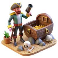 Pirate's Treasure Hunt 3D Model A dynamic depiction of a pirate navigating a treasure hunt, captured in a stunning three-dimensional model. png