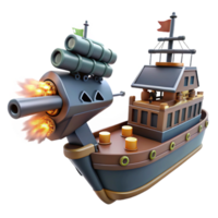 Firing Ship Cannon Boat Game Asset A dynamic depiction of a ship firing cannons, captured as a game asset in a digital world. png