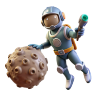 Astronaut Explores Cratered Moon A realistic 3D render of an astronaut exploring a cratered moon, capturing the essence of space exploration and advanced technology. png