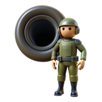 Soldier and Cannon Three Dimensional Render in a Dynamic Scene of Combat png