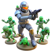 Sci Fi Combat Figures Soldier and Aliens - A dynamic depiction of combat figures including a soldier and aliens capturing the essence of advanced technology and intense action png