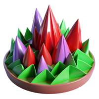 Vibrant 3D Abstract Image of Colorful Conical Structures png