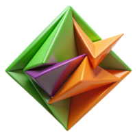 Abstract 3D Render of Interlocking Triangular Forms in Green Orange and Purple png