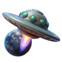 UFO Encounter Cosmic Mystery A dynamic 3D render of a UFO encounter, capturing the essence of extraterrestrial adventure and intense action. png