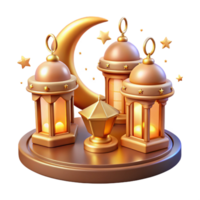 Golden Lanterns, Crescent Moon, Stars A serene scene of golden lanterns illuminating a crescent moon and stars, capturing the essence of a mystical night. png