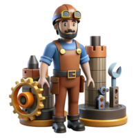 Engineer with Gears Machinery A dynamic scene of an engineer navigating a world of gears and machinery, capturing the essence of innovation. png