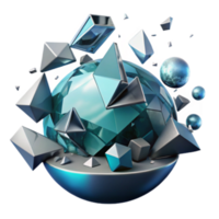 abstrato 3d render do explodindo cristalino esfera com geométrico fragmentos png