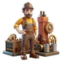 Mechanic and Gear Machine 3D Render - A dynamic 3D render of a mechanic working on a gear machine capturing the essence of craftsmanship and advanced technology png